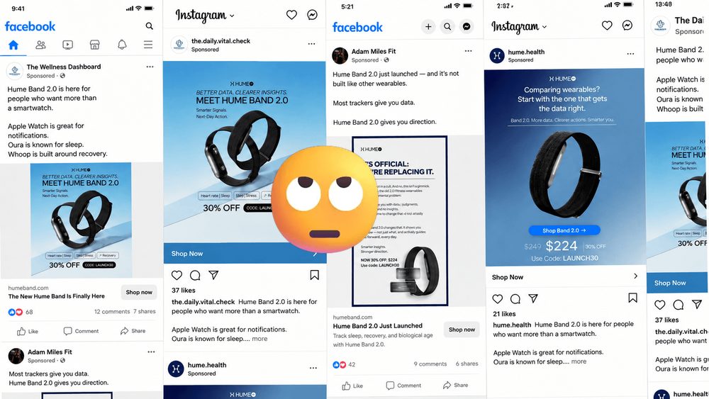 A collage of Hume Band ads across Facebook and Instagram